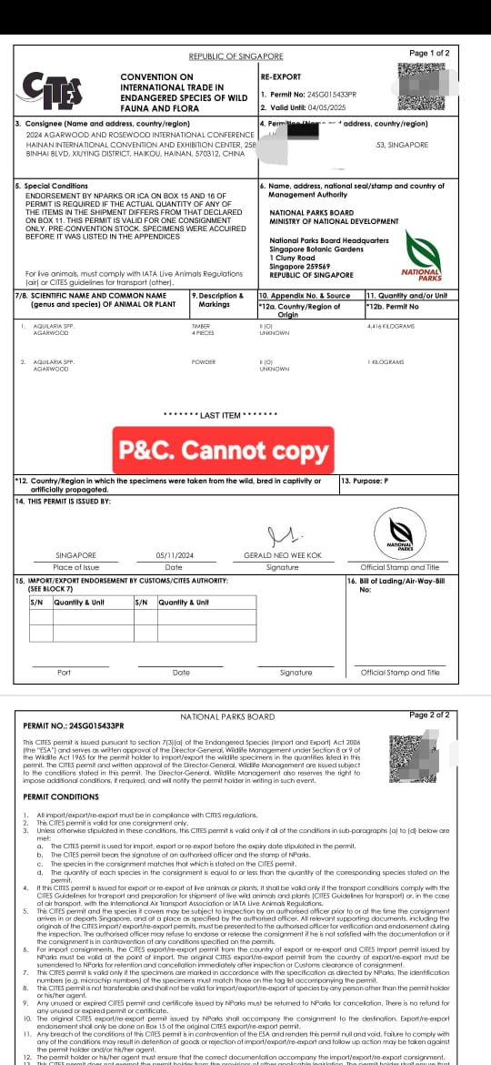 CITES permit photograph